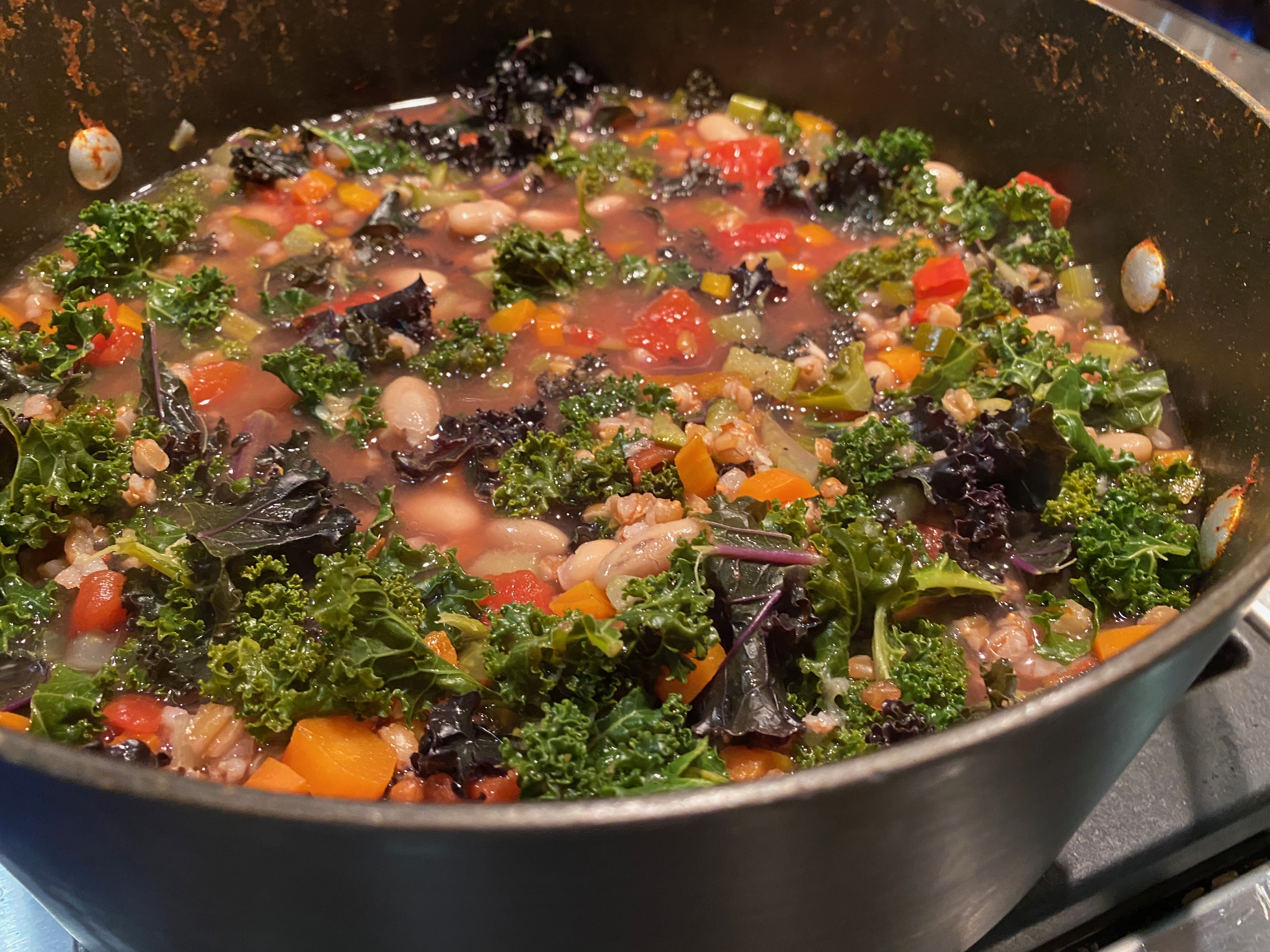 Hearty Farro, Kale & White Bean Vegan Stew