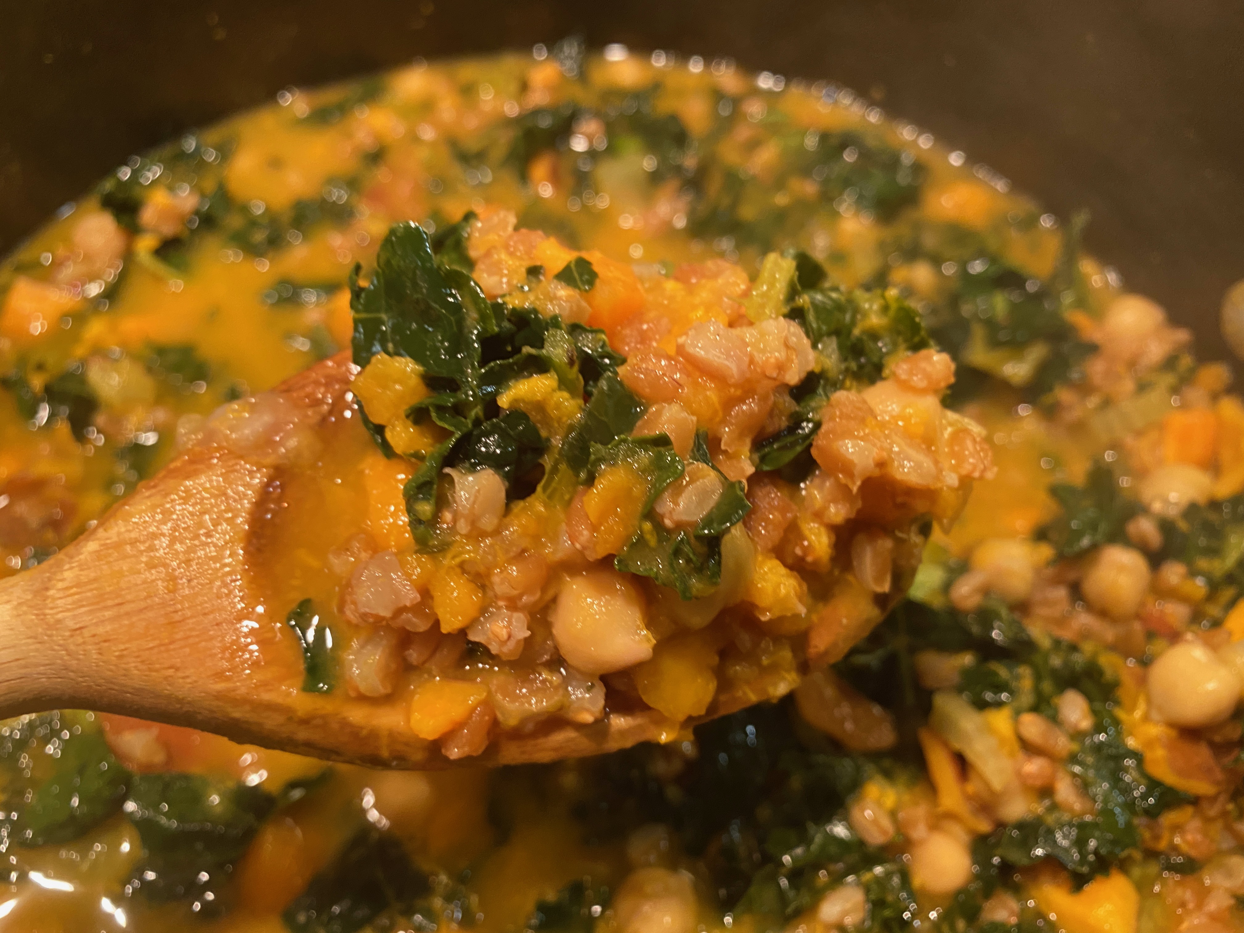Chickpea, Sweet Potato, and Farro Vegan Soup